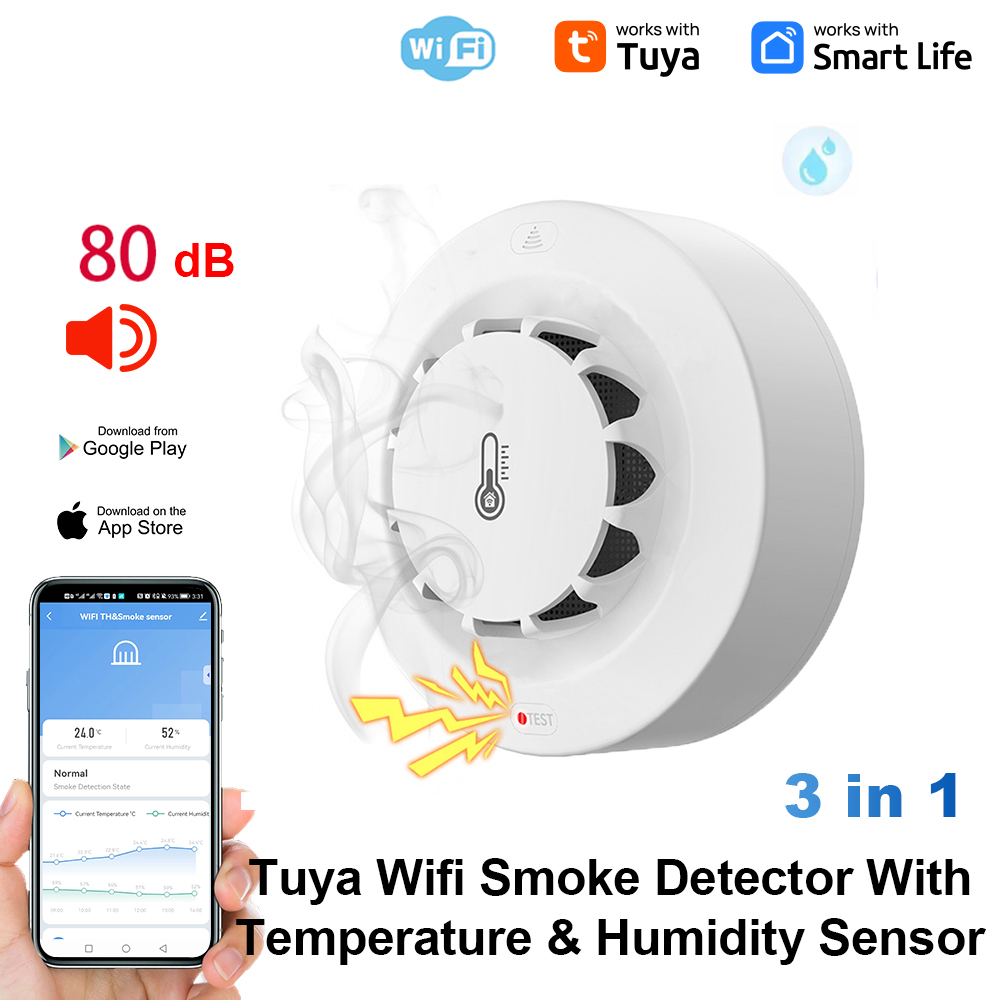 Smoke Leak Detector - Tuya WiFi 温度と湿度センサー 煙探知機 保護アラーム 煙ハウスコンビネーション