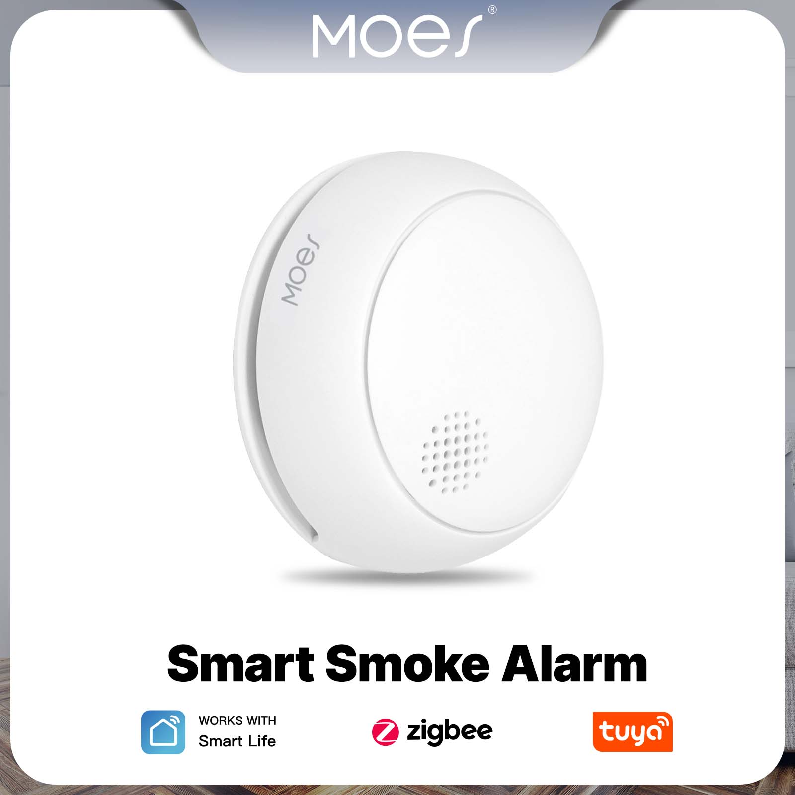 Smoke Leak Detector - MOES ZigBee スマート煙警報器 ワイヤレス火災 85dB サウンドサイレンセンサー