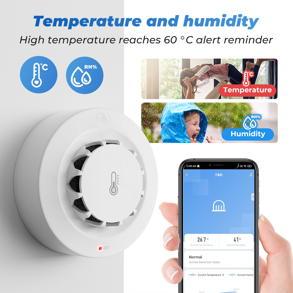 Tuya WiFi 温度と湿度センサー 煙探知機 保護アラー - Smoke Leak Detector のレビューと価格