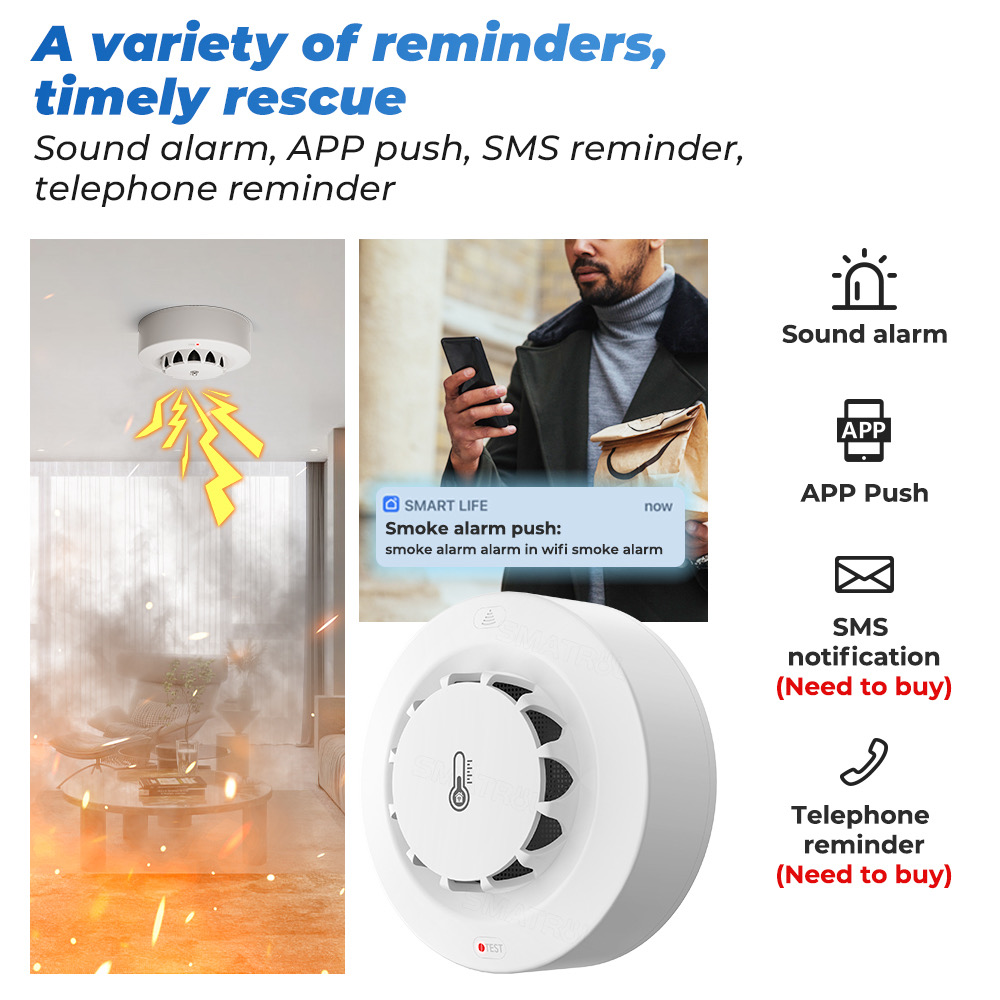 Tuya WiFi 温度と湿度センサー 煙探知機 保護アラー - Smoke Leak Detector のレビューと価格